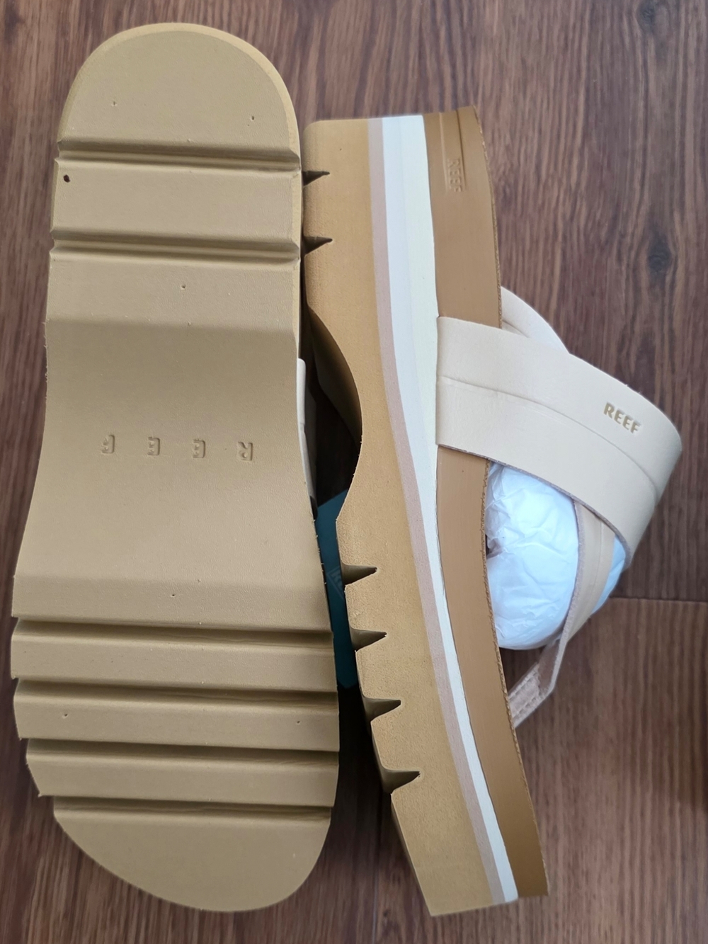 Reef Platform Slide Sandals in Beige